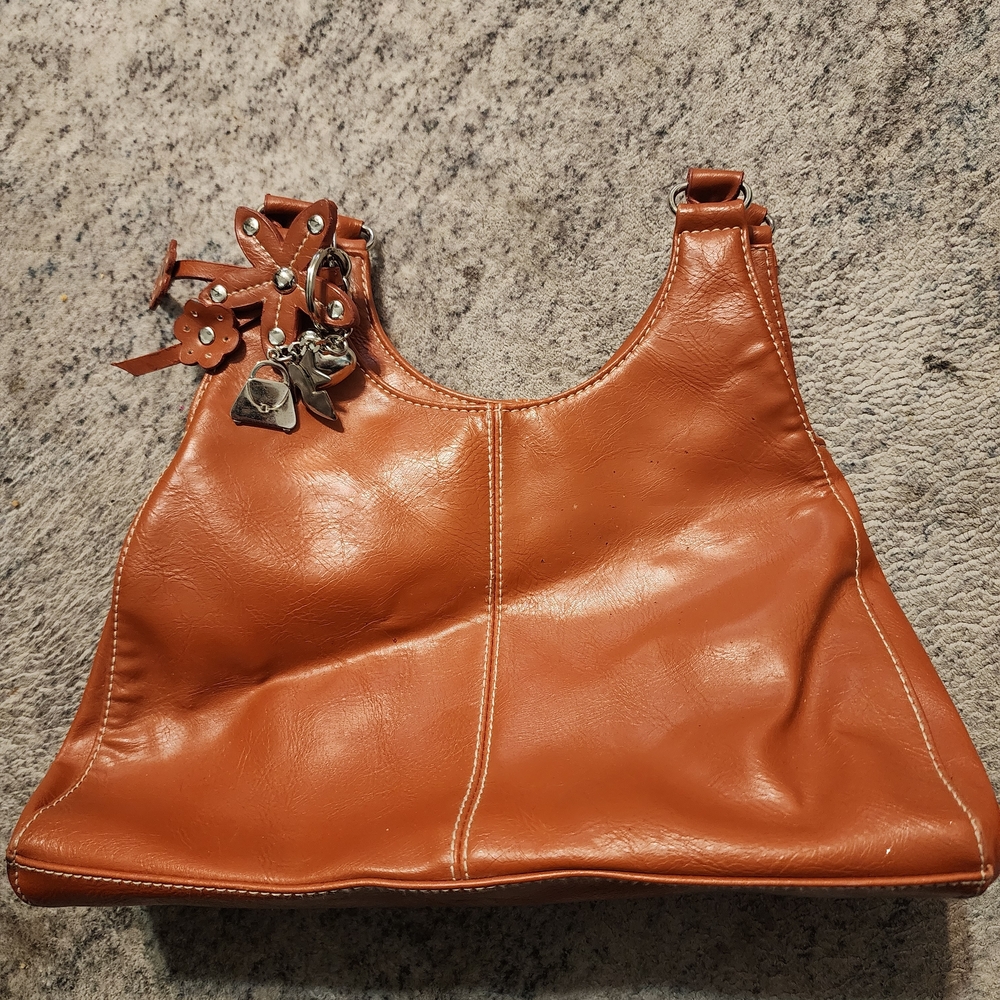 St. John's Bay Burnt Orange Leather Shoulder Bag with Charm Accents